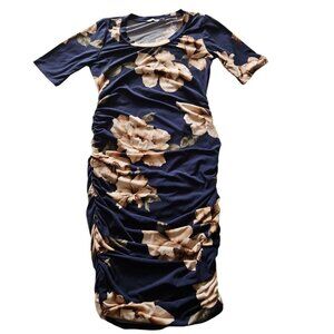 My Bump Womens Maternity Size Small Blue Floral Ruched Dress